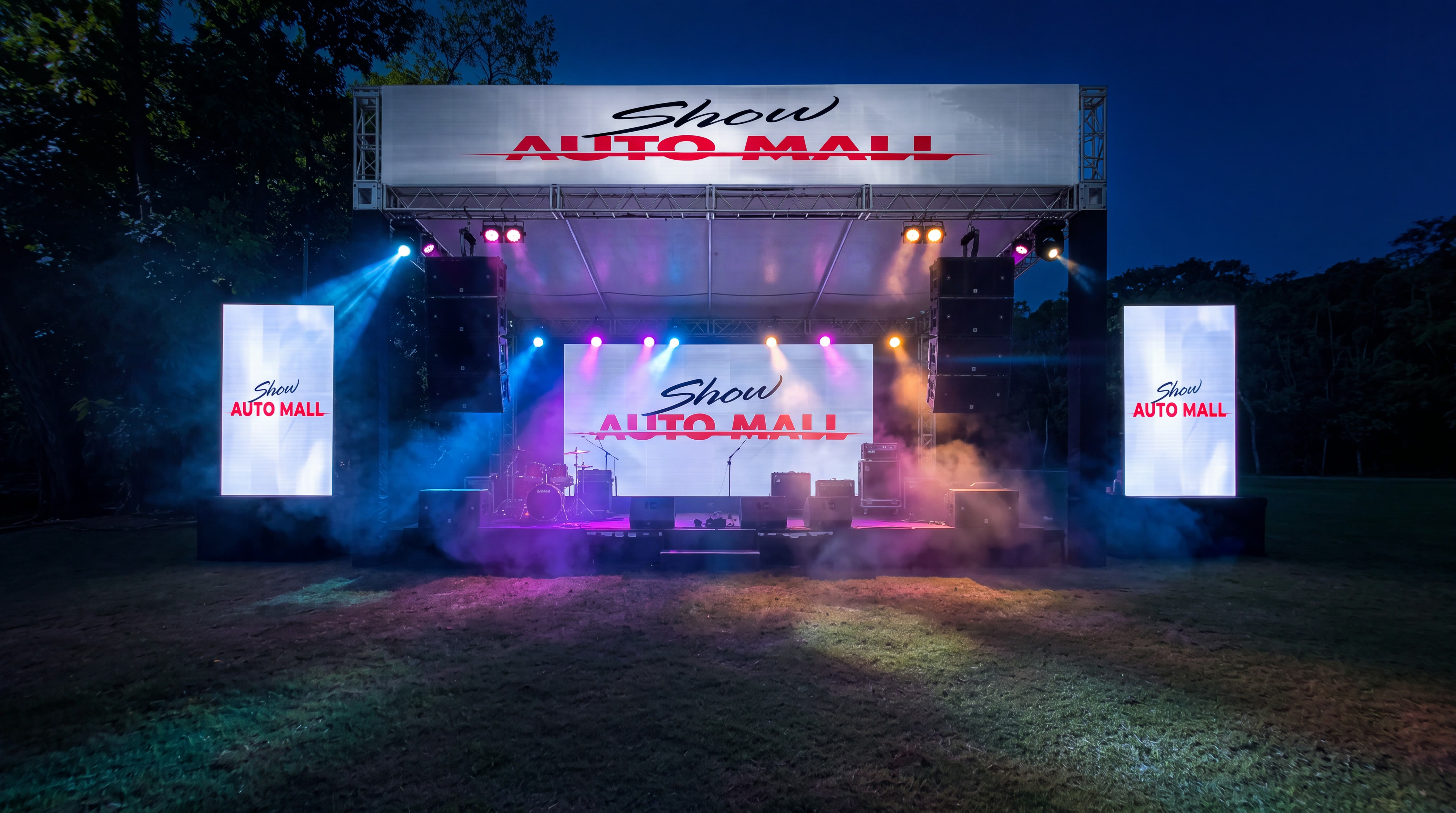 Palco externo com painel de LED aceso